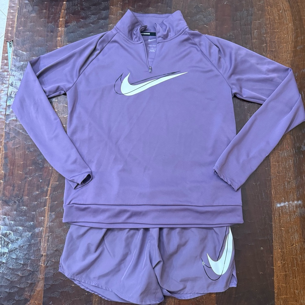 Nike Women’s Purple Dri-FIT Quarter-Zip Top & Shorts Set